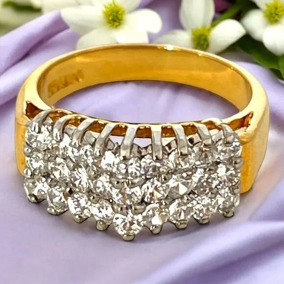 Vintage 1970s CZ Cluster Ring Size 7 14K HGE Gold Plate Original Unworn - 3E - Picture 2 of 15